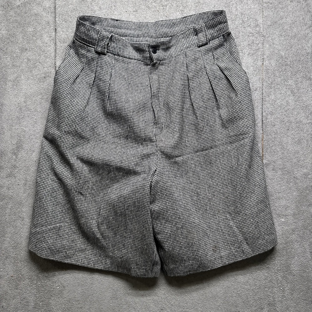 Vintage Houndstooth Wool Shorts Womens 16 High Waist‎ Pleated Preppy Academia US